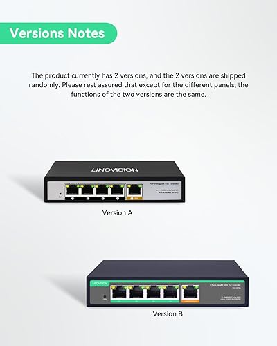 Miniatura 6 de LINOVISION Interruptor de paso PoE Gigabit de 4 puertos y extensor PoE con entrada POE de 60 W, repetidor PoE IEEE802.3afatbt, 1 en 4 salidas POE
