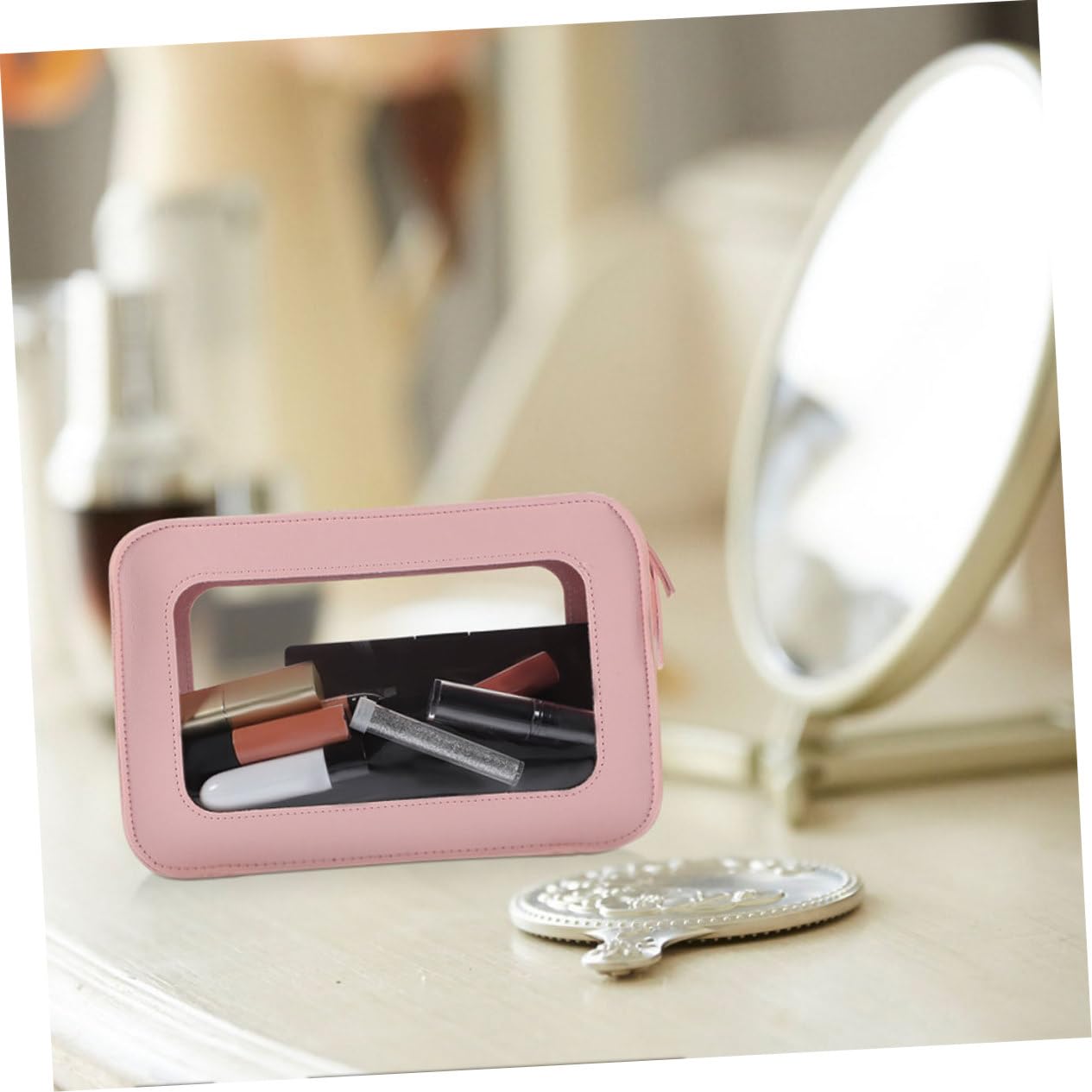 Borsa Toilette Trasparente Pvc Rosa 2 Pezzi per Viaggio | Chiusura Zip Liscia, Formato Compatto per Outdoor, Pratico Organizer Beauty Buona Capienza