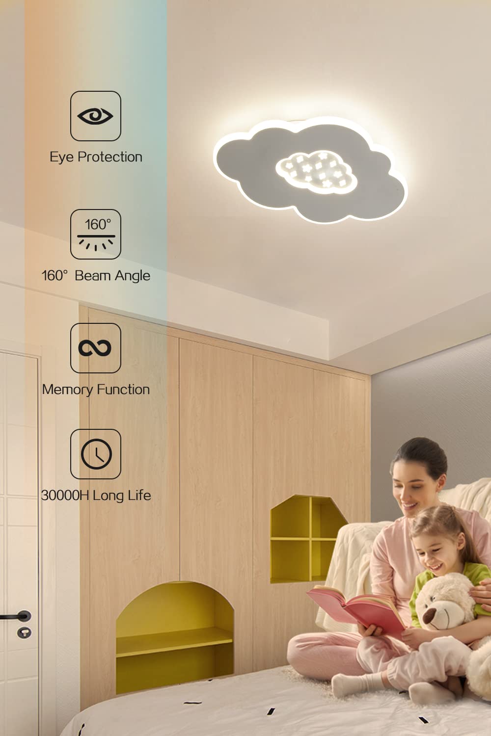 Lámpara de techo, 24W 40CM Lampara infantil Techo Plafon Nubes LED Techo 3000K-6000K Regulable con Control Remoto Lámpara LED de Nubes para habitacion, Dormitorio, Estar Pasillo y Salón
