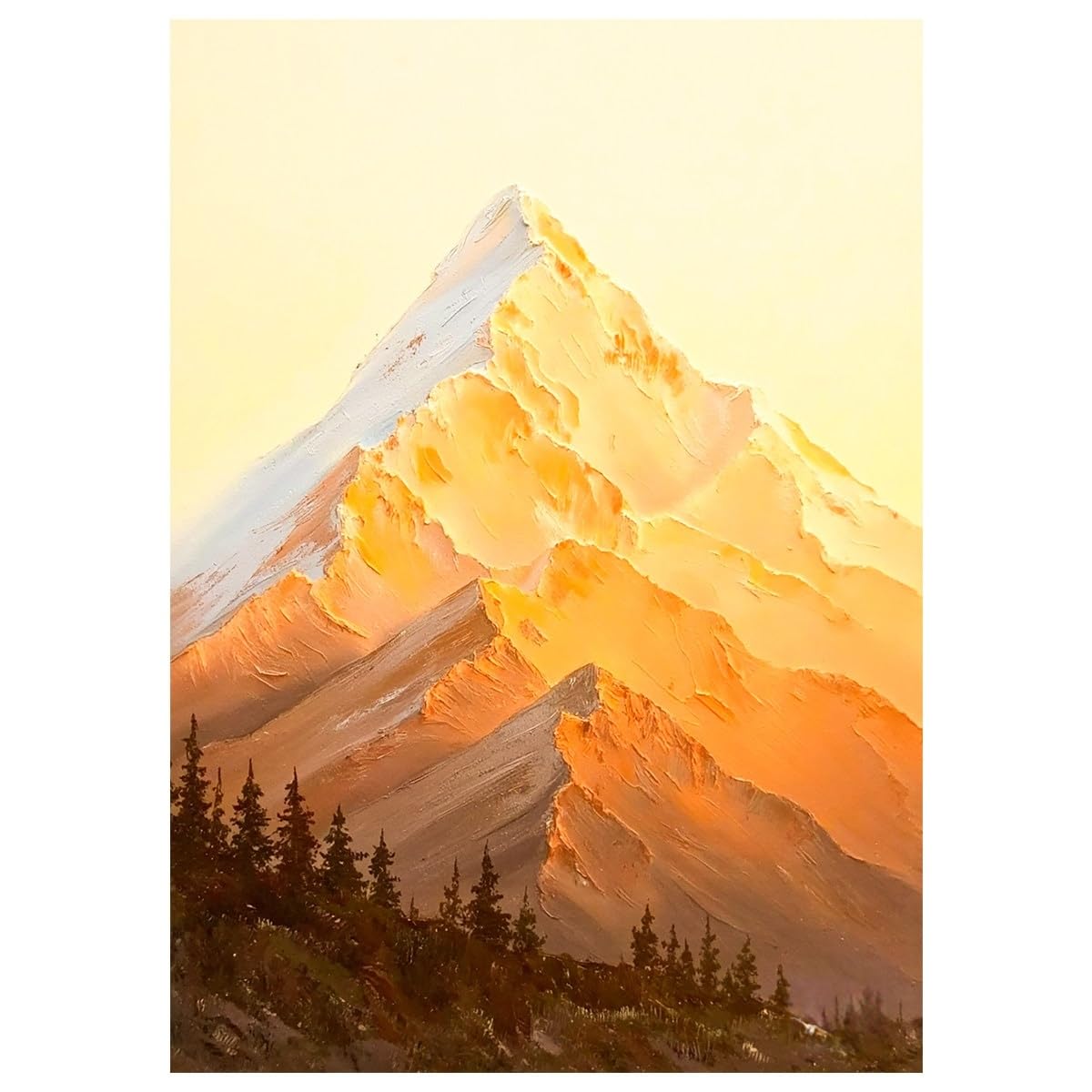 LCDIUDIU Oil Canvas Paintings for Living Room Hand Painted Unframed Sunlit Golden Mountain Wall Art Orange Yellow Textured Snow Mountain Scenery Wall Decor Artwork for Office Home 70X100Cm(28X40Inch