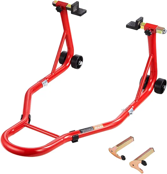VEVOR Motorcycle Rear Wheel Stand, 850 LBS Load Capacity Heavy Duty Rear Wheel Stand with U + L Fork Swingarm Spool, Adjustabe Motorcycle Lift Jack Stand, for Suzuki Yamaha Honda Kawasaki, Red
