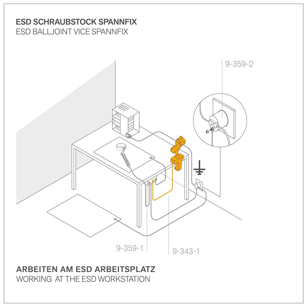 BERNSTEIN ESD Personenerdung Set inkl. Antistatik-Matte 90 x 61 cm | Antistatisches Armband & Erdungszubehör | Arbeitsmatte für Elektrostatische Ableitung