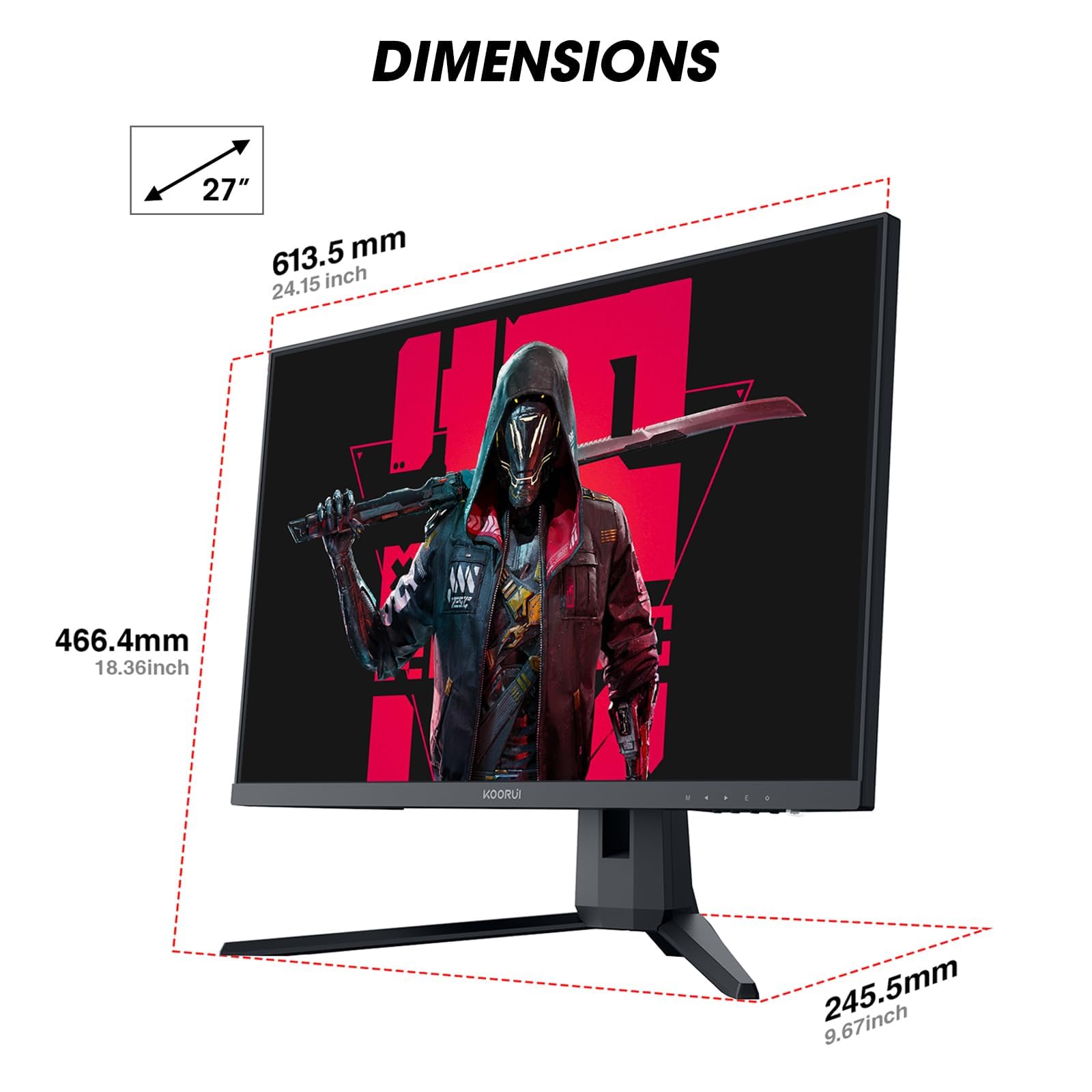 KOORUI 27E1QA Gaming Monitor 27 Pulgadas, QHD 2560 x 1440 PC Pantalla Adaptive-Sync, VA, 1ms, HDMI 2.0，DP 1.2 Audio out,VESA 75 * 75mm, Eye Care，inclinación Ajustable
