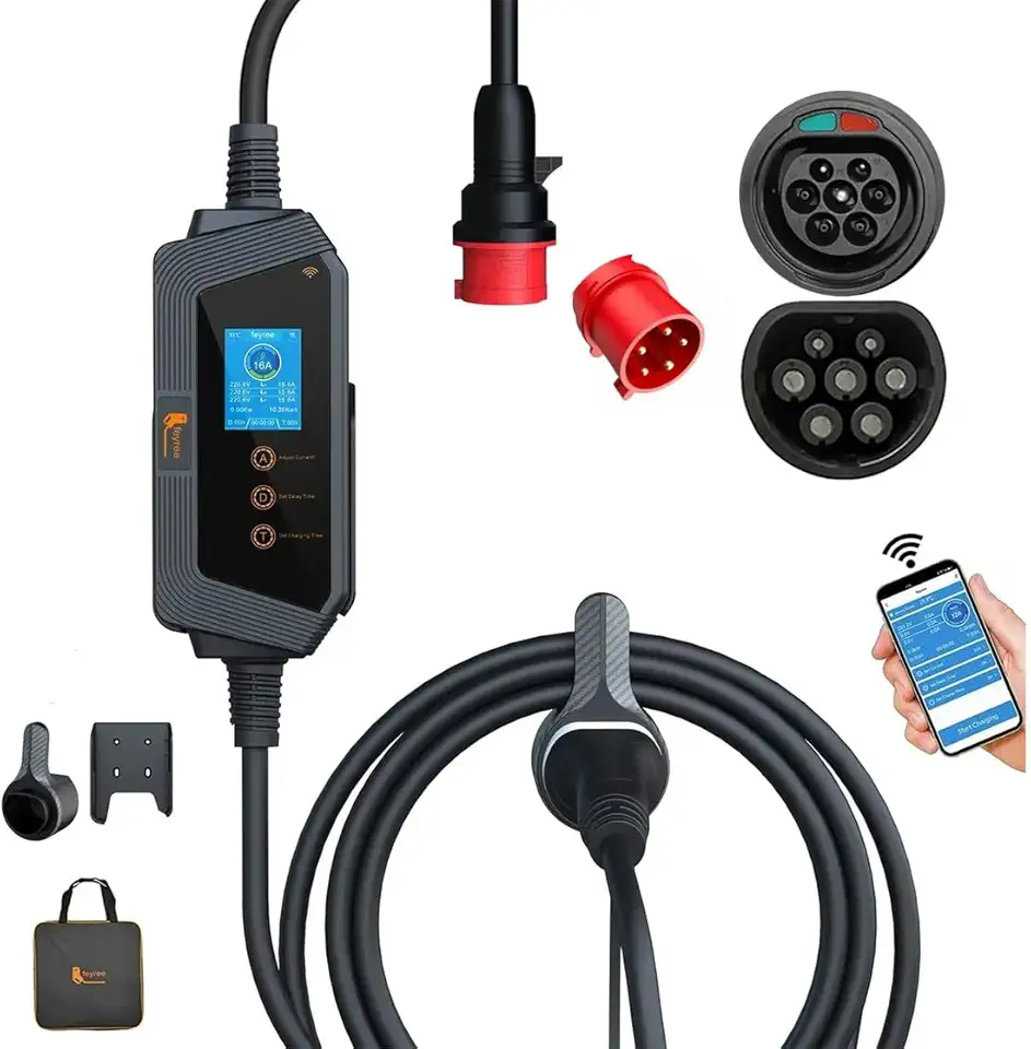 Type2-11KW Carregador Carro Elétrico Portátil 11kw 3p 16a Tipo2 Com App