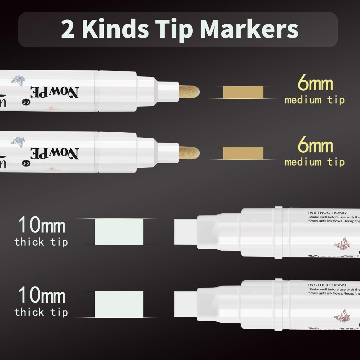 NowPE Pennarelli A Gesso Liquido - 4 Penne Bianche Cancellabili Per Lavagne, Vetri E Finestre - Foto 3