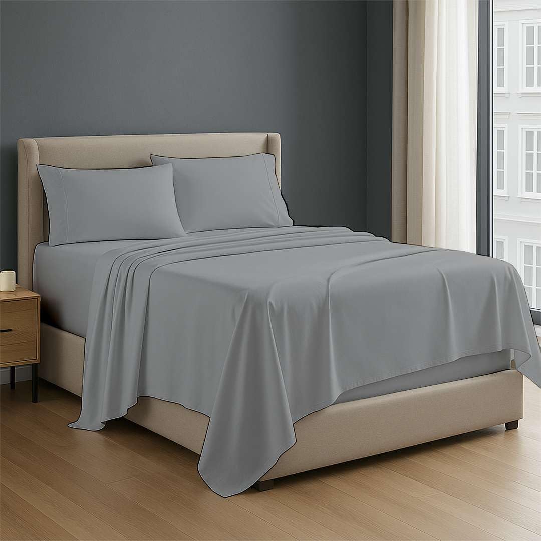 NON Sticky cotton Premium 4 Piece Egyptian Cotton Fitted Twin Sheet Set, Hotel Quality Soft Breathable Bedding Sheets, 12" Deep Pocket, 39" X 75", Light Grey Solid