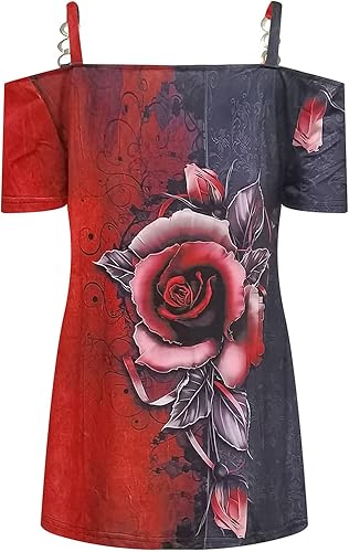 Miniatura 4 de JEGULV Camiseta de verano para mujer con hombros descubiertos estilo casual holgada sexy de manga corta cuello en V con cremallera