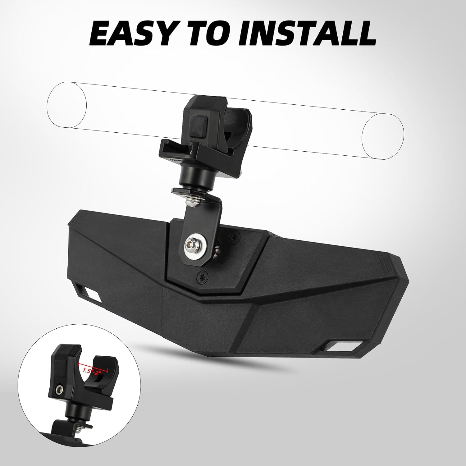 UTV Rear View Mirror - 360° Adjustable Aluminum Center View Mirror Wide-Angle Lens Fits for 1.5"-2" Round Roll Cage Tubes - Fits for Can Am X3/CFMOTO/RZR/Pioneer SXS/Mule