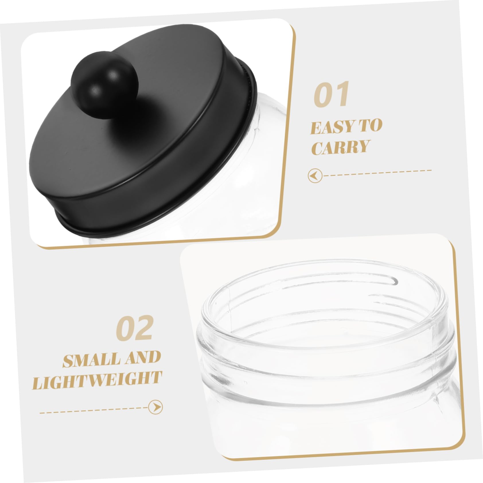 2 Stück Badezimmerglas mit Deckel Hautpflege Organizer aus Glas und Edelstahl Transparent Schwarz für Wattestäbchen und Wattepads