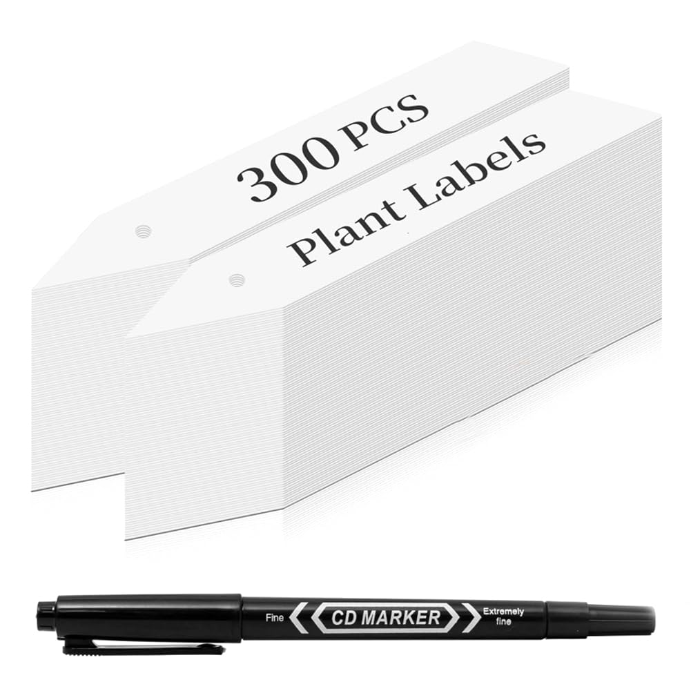 Jnchdghwa Waterproof Plastic Plant Tag Labels 300Pcs 4", White with Marker Pen for Outdoor Seedling Vegetables Garden Signs