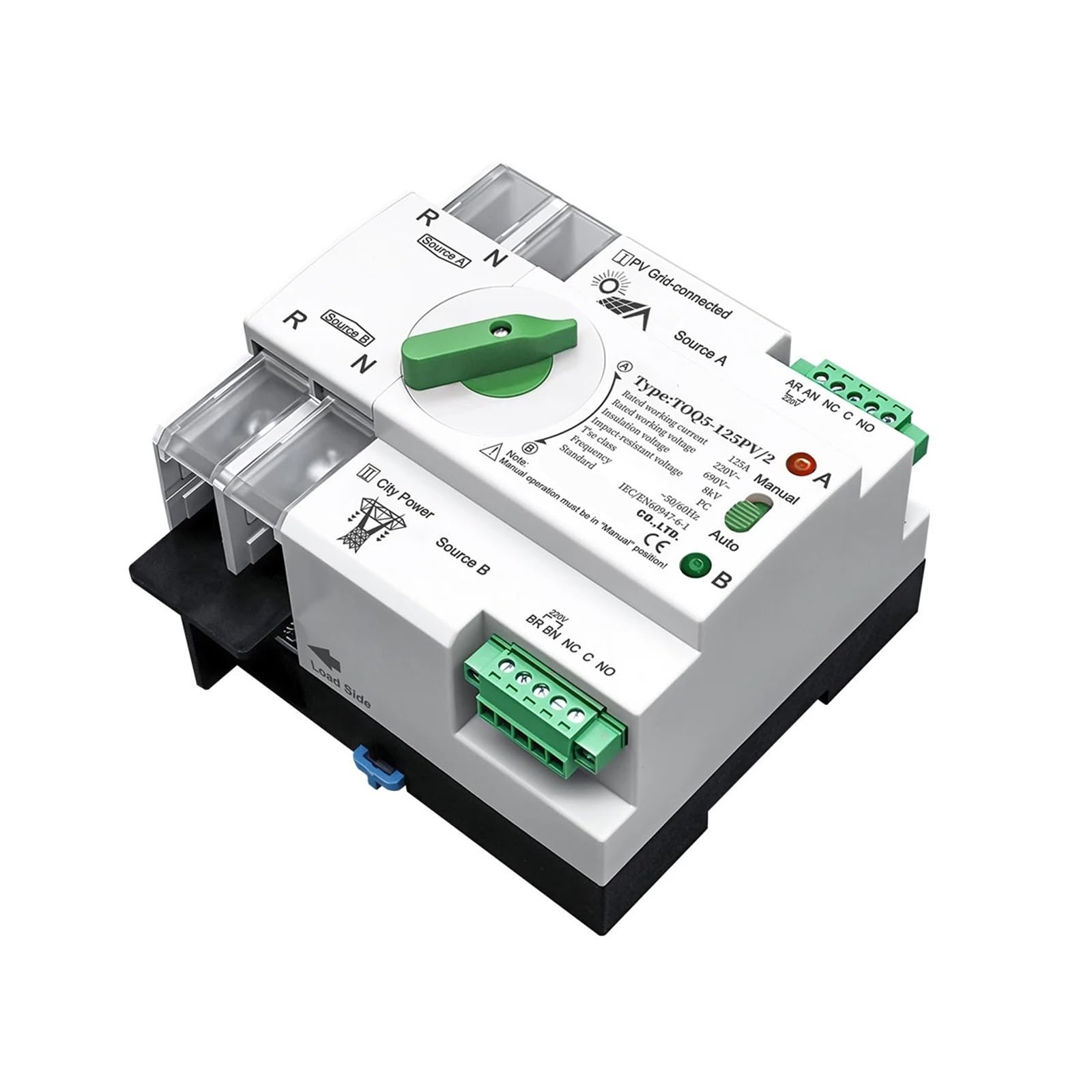 Interruptor de alimentación dual monofásico ATS 2P 63-125A | Interruptor ininterrumpido del Selector de transferencia de potencia Dual ATS 2P 63A/100A/125A de carril Din monofásico(100A)