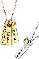 Jexiva Personalized Birthstone Name Necklace - Custom Engraved Gold PVD Plated Stainless Steel, 1-4 Bars, Non-Tarnish, Adjustable Chain - Gift for Mom Dad