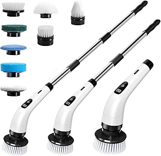 Hqynss Elektrische Rotationsbürste, Kabellose Reinigungsbürste mit 8 Bürstenköpfen, Verstellbarer Griff, Wiederaufladbare Reinigungsbürste, USB-C-Ladung, für Böden, Fliesen, Badezimmer, Küche, Dusche