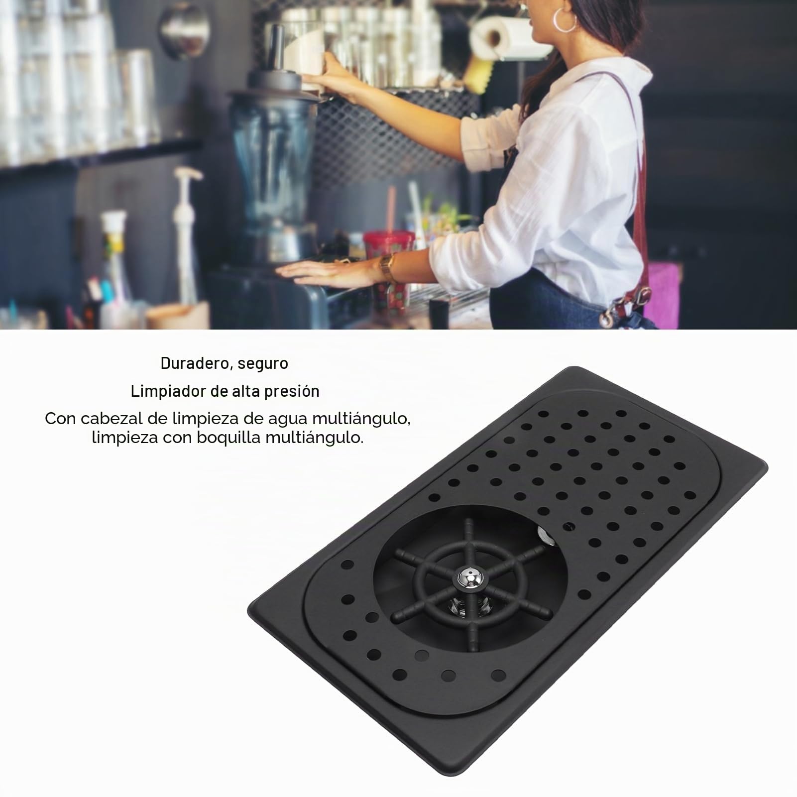 Enjuagadora de Jarras, Enjuagavasos de Acero Inoxidable 304 para fregaderos de Cocina, con rociador, desagüe y Bandeja de Goteo, lavavasos de Alta presión para cafeterías (Negro A)