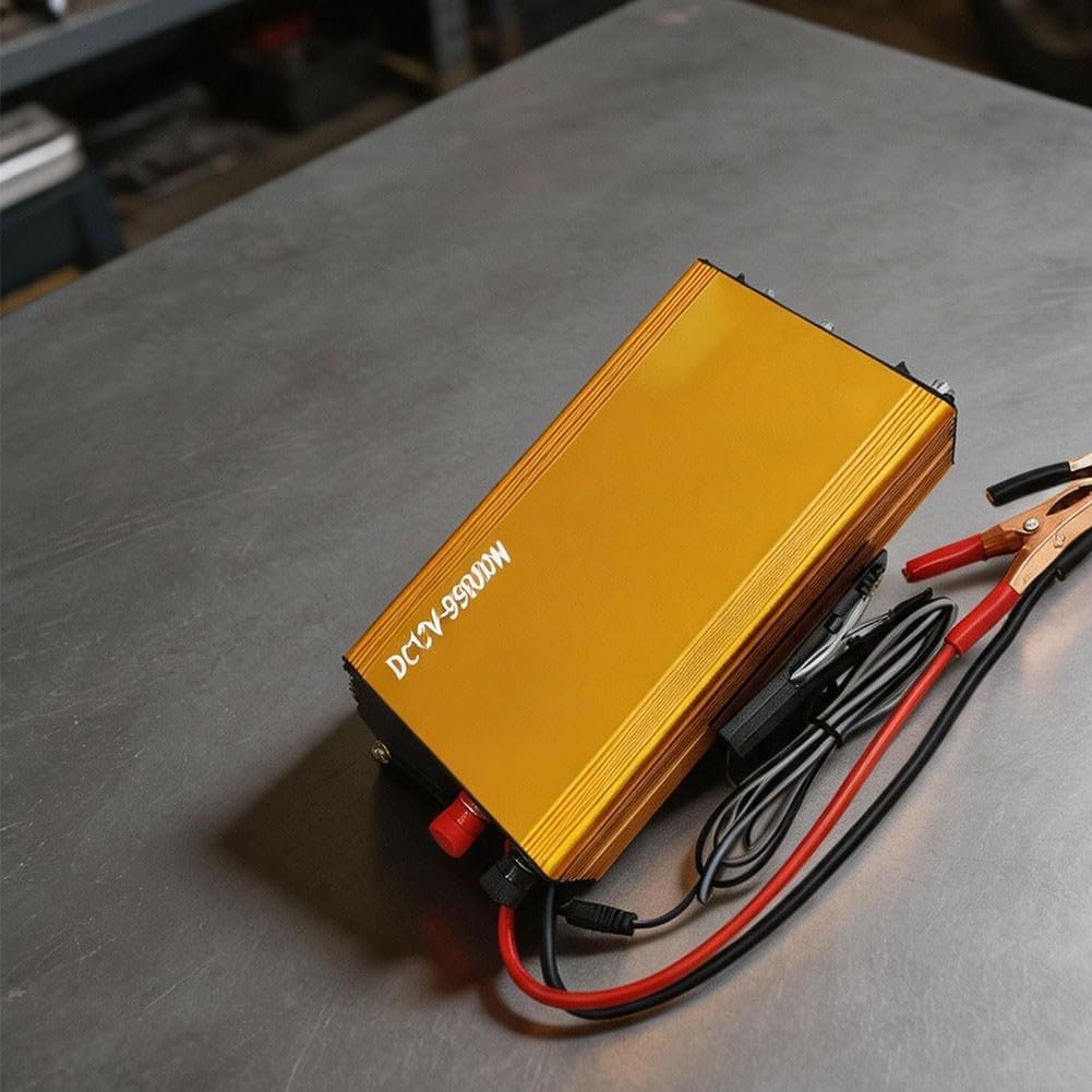 20-Transistor-Wechselrichter, 12 V, hohe Ausgangsleistung, einstellbare Frequenz für Standard-12-V-Batterie, Wohnmobil, Marine, Solar-Metallgehäuse, kompakte Größe, gelb, netzunabhängige mobile