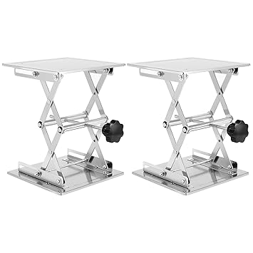 KOOMEDA 2 PCS 8 x 8 Inch Lab Scissor Jack, Lab Jack Scissor Stand, Stainless Steel Lab Lift Table, Laboratory Lift Stand, Expandable Lift Height Range from 85mm to 280mm