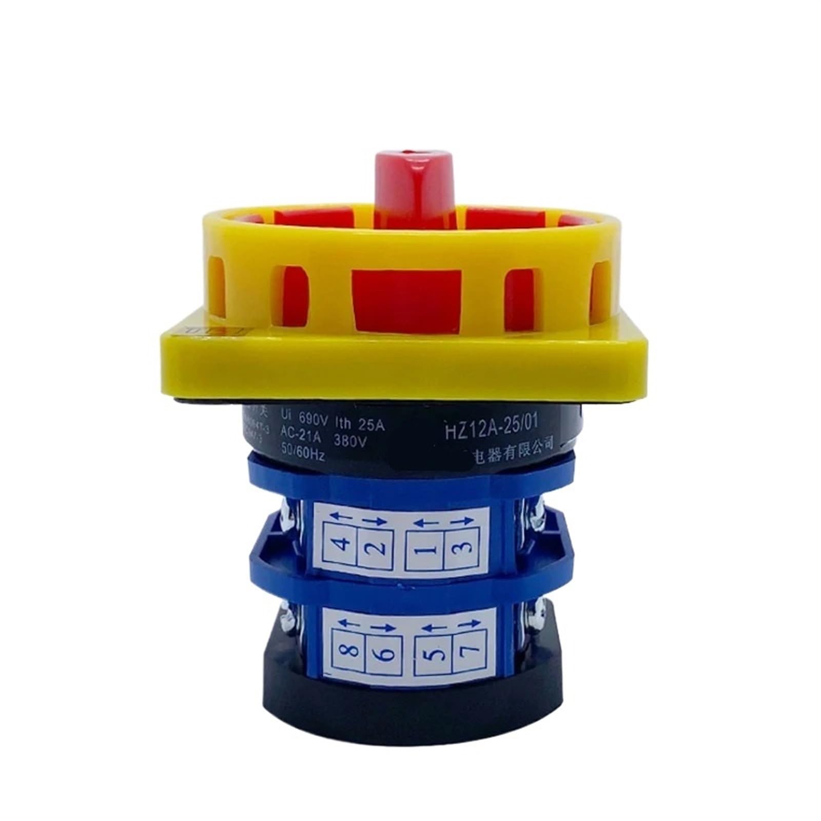 Perilla de interruptor giratorio de dos posiciones, encendido y apagado, 2 polos, Ui, 690V, 25A, candado, cambio de cámara, corte de energía, HZ12A-25/01, 1 Uds.