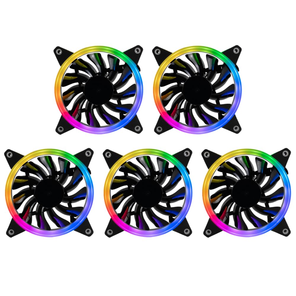 Empowered PC 5-Pack Halo High Performance Quiet ARGB CPU Cooling Fans (600-2000rpm PWM, Daisy-Chainable, 2.6mm H2O Pressure & 56CFM Airflow @36dBA, 3-Pin, 25 x 120mm, 3yr Warranty)