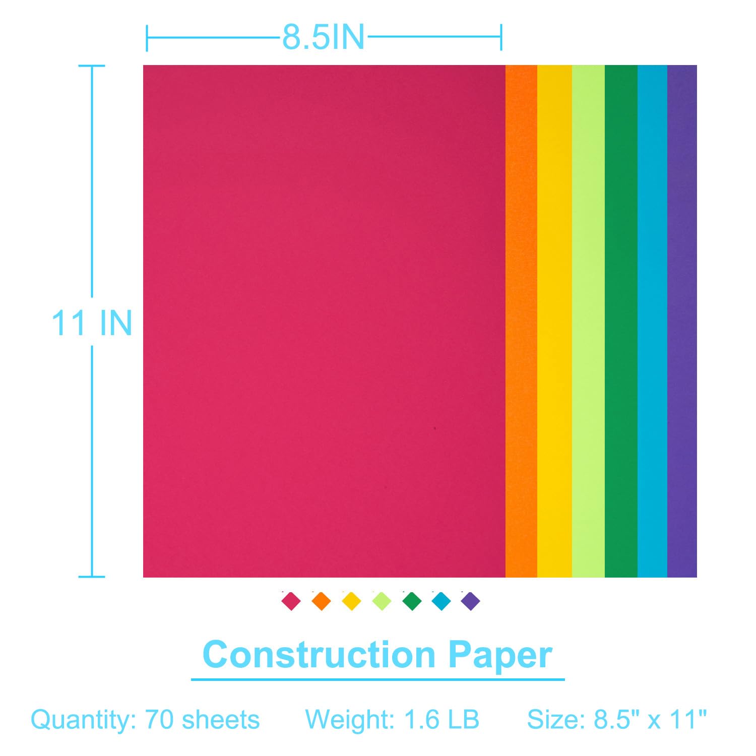 Konstruktionspapier, 21,6 x 27,9 cm, 70 Blatt, klassisches Regenbogen-Set, 7 Farben, 180 g/m², schweres Konstruktionspapier, Handwerk, Kunst, Schule, Klassenzimmer, Kunstbedarf, verschiedene Farben,