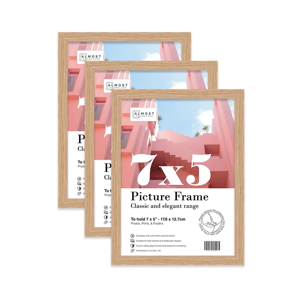 Almost Frameless 7x5 Oak Picture Frame Set of 3, Display 7x5 Picture Gallery Wall, Poster, Photo, Artwork, or Print, Yellow — image 1