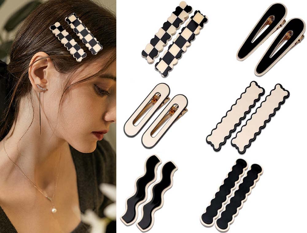 12 Pcs Hair Clips Fashion Black And White Hair Clips Cute