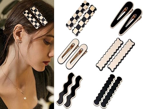 12 pinzas para el cabello en blanco y negro, lindas pinzas para el cabello para mujeres, accesorios para el cabello, pasadores de pelo acrílicos