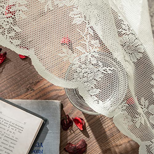 Miulee Ivory Lace Curtains 84 Inches Long For Living Room Bedroom, Semi Sheer Curtains Rose Floral Embroidered Farmhouse Window Drapes Vintage European Tulle Retro Style, Rod Pocket, 2 Panels Set #TOP3