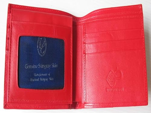 Miniatura 5 de Cuero auténtico de la piel de Stingray 1 ojo hombre bifold brillante rojo cartera