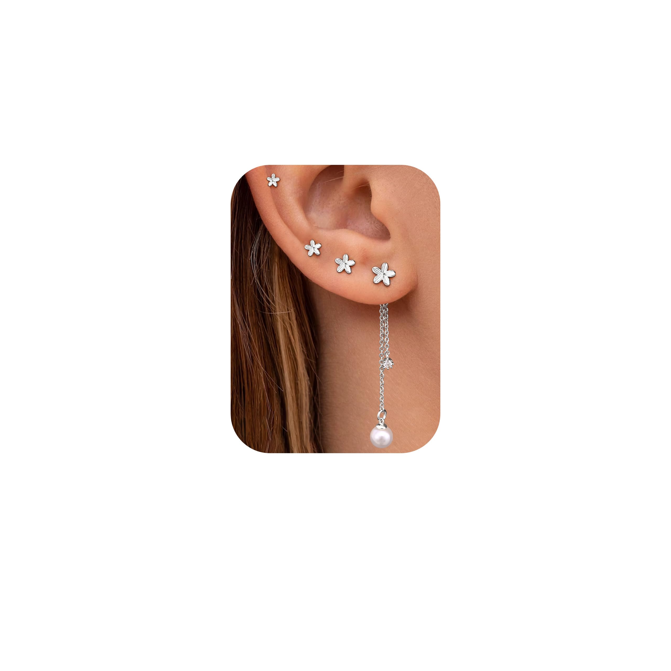 Roheafer Ohrringe Set - 3-4 Paare 925 Sterling Silber Ohrrin