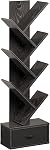 Rolanstar Bibliothèque avec tiroir, 7-Tier Étagère, Bibliothèque noire, rack de rangement en bois pour CD/Movies/Livres, étagères d'organisateur de services publics pour salon, chambre, bureau à la maison