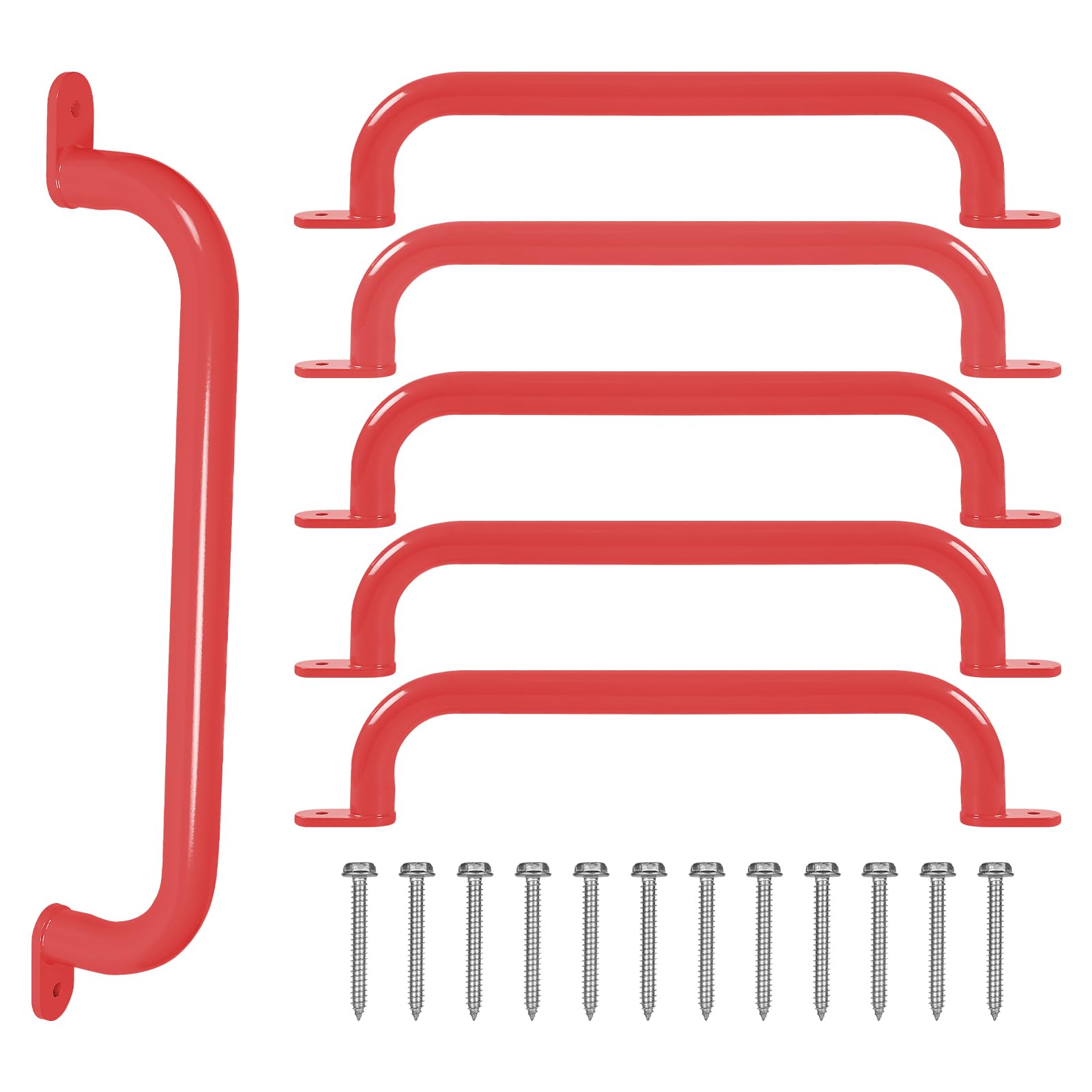 ESPETS 17 Inch 6 Pieces Red Steel Handles for Outdoor Playground Accessories - Swing Set Attachment Grab Bars, Playset Safety Handles, Indoor Monkey