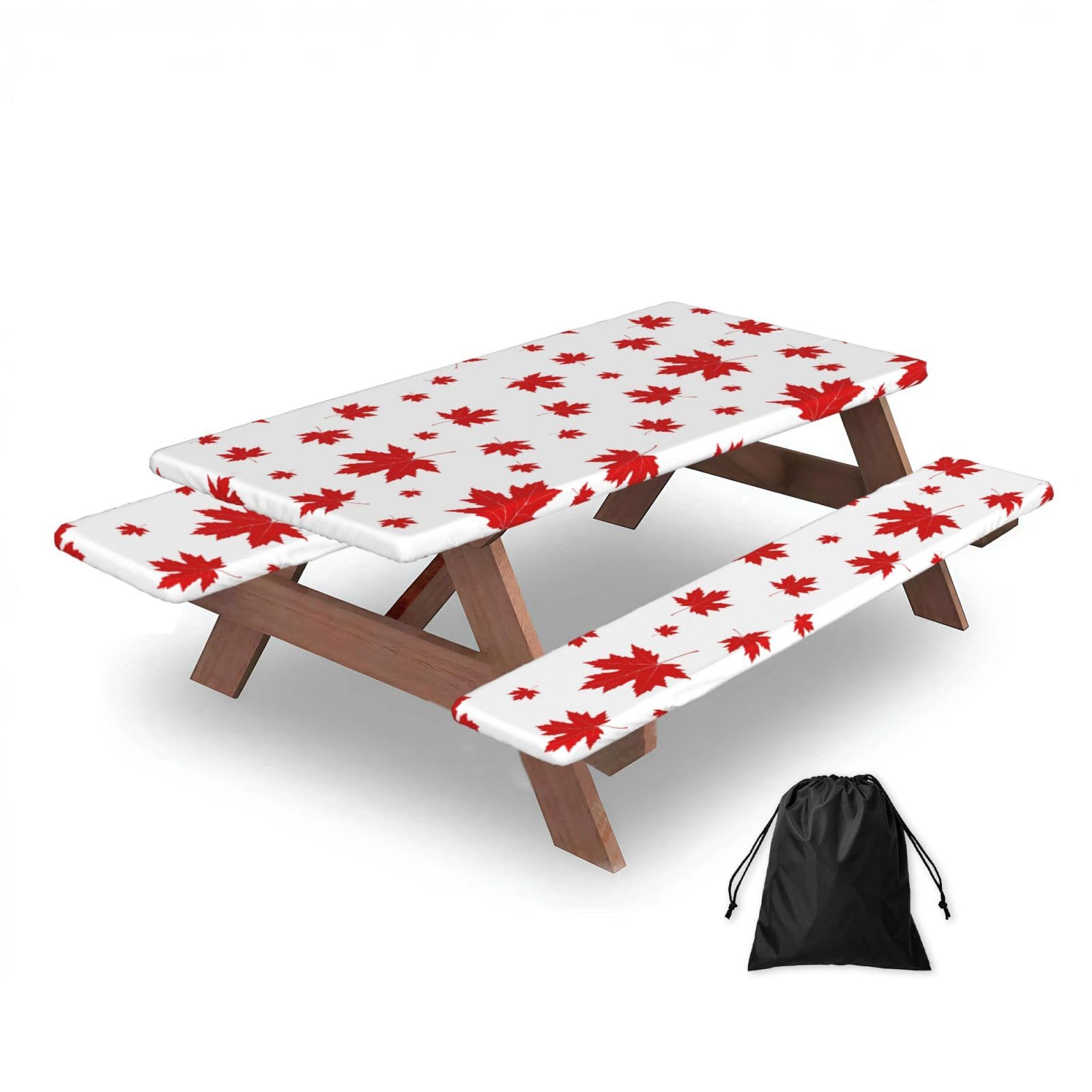 Dopklna As Picture Red Maple Leaf, Picnic Table Cover With Bench Covers -Waterproof Elastic Fitted Tablecloth For Garden Camping Patio 76X152cm