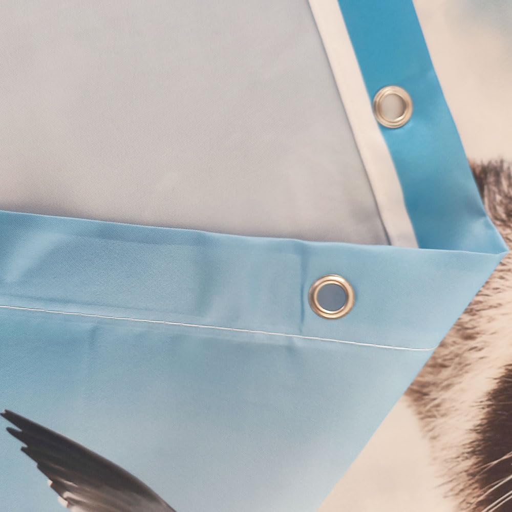TOMOZ Funny Animal Shower Curtain, Cool Raccoon Riding Shark Theme Ocean Shower Curtain for Bathroom, Fun Nautical Kids Children Fabric Bath Curtain with 12 Hooks 69 x 78Inch