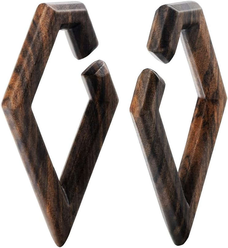 Oyaface 2PCS Rhombus Wood Wooden Ear Gauges Flesh Tunnels Plugs Stretchers Expander 0g-5/8