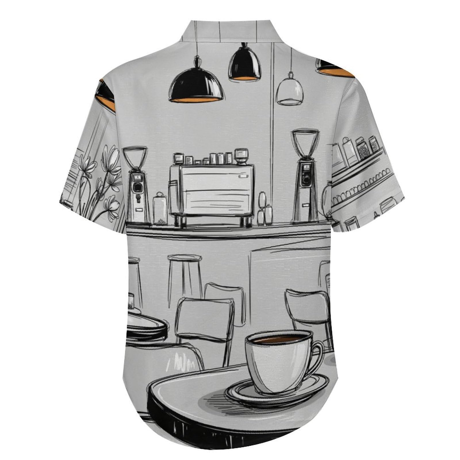 Funky Camicia Hawaiana Uomo, Manica Corta Design Aloha Camicie con Bottoni, Estiva Camicie a Decorazioni per caffè Casual Stampa Spiaggia Estate Illustrazioni A Linee Camicia
