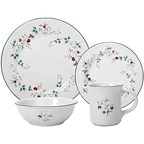 Pfaltzgraff 5072007 Winterberry Holiday 16 Piece Dinnerware Set, Service for 4, White