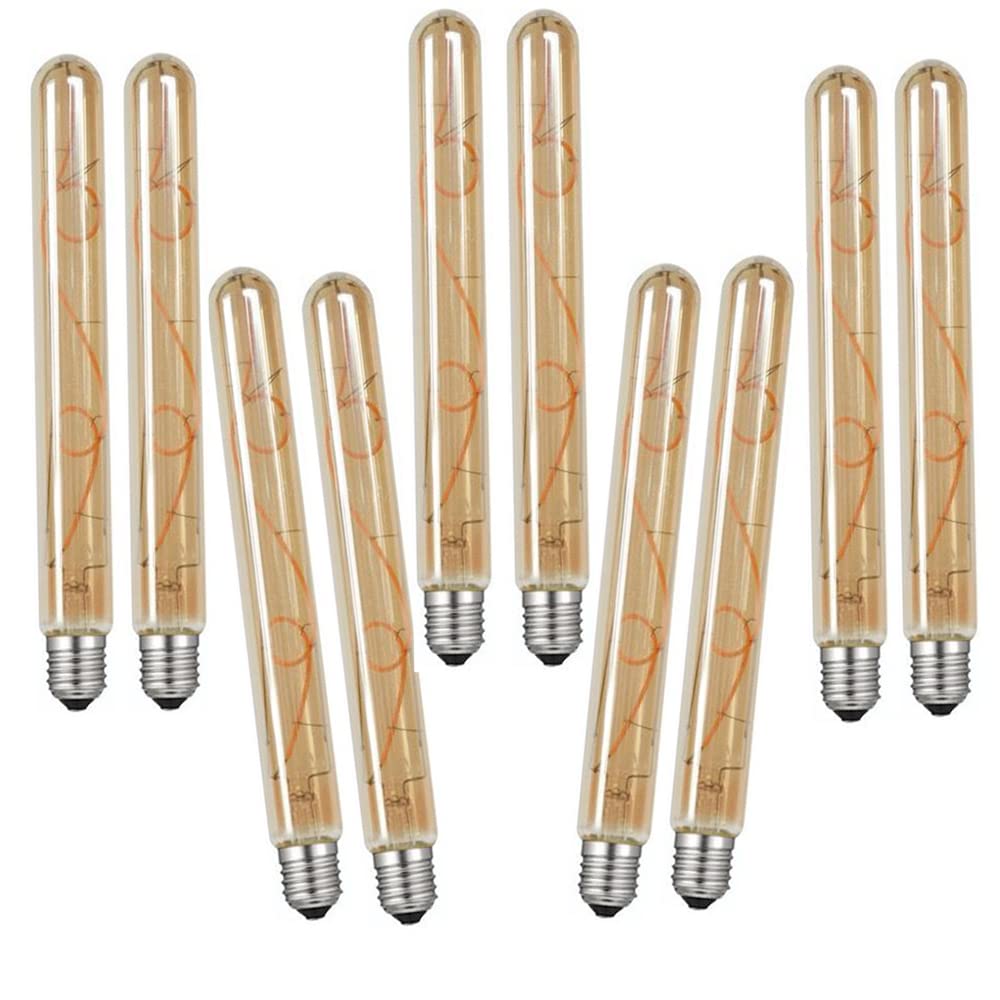 WANGPEI 10Packs E27 T30-225mm LED Edison Vintage Amber Glass Tuber Winding Light Bulb 8W(70W Halogen Bulb Equivalent) 700LM Warm White 2700K Not Dimmable E27 Retro Filament Bulbs
