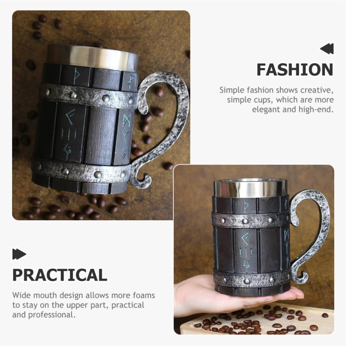 Jarra Vintage de Acero Madera Inoxidable Cerveza y Barril