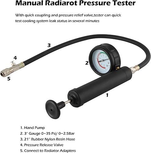Miniatura 4 de Probador de presión de radiador y kit de recarga de vacío de refrigerante, herramienta universal de 28 piezas para sistema de enfriamiento de