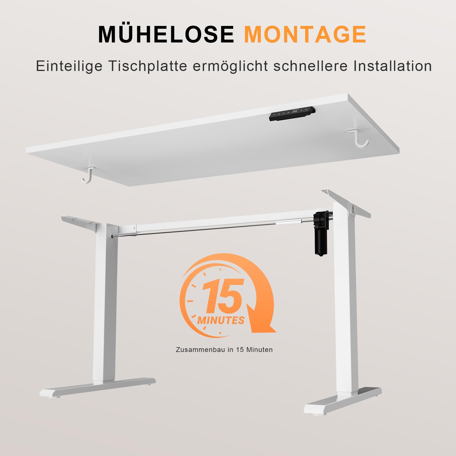 WALKINGDESK Höhenverstellbarer Schreibtisch 120 x 60 cm, Weiß | Elektrischer Stehschreibtisch mit Einteiliger Tischplatte, 4 Speicherpositionen, Computertisch 2 Haken für Homeoffice