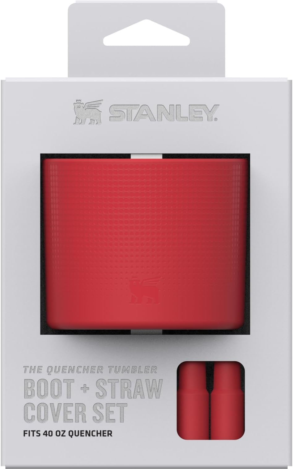 Stanley Quencher Boot and Straw Cover Cap | Anti-Slip Silicone Protector for 40 oz Tumbler with Handle | Accessory Set for Stainless Steel Drinking Cup | BPA-Free | Chili Red