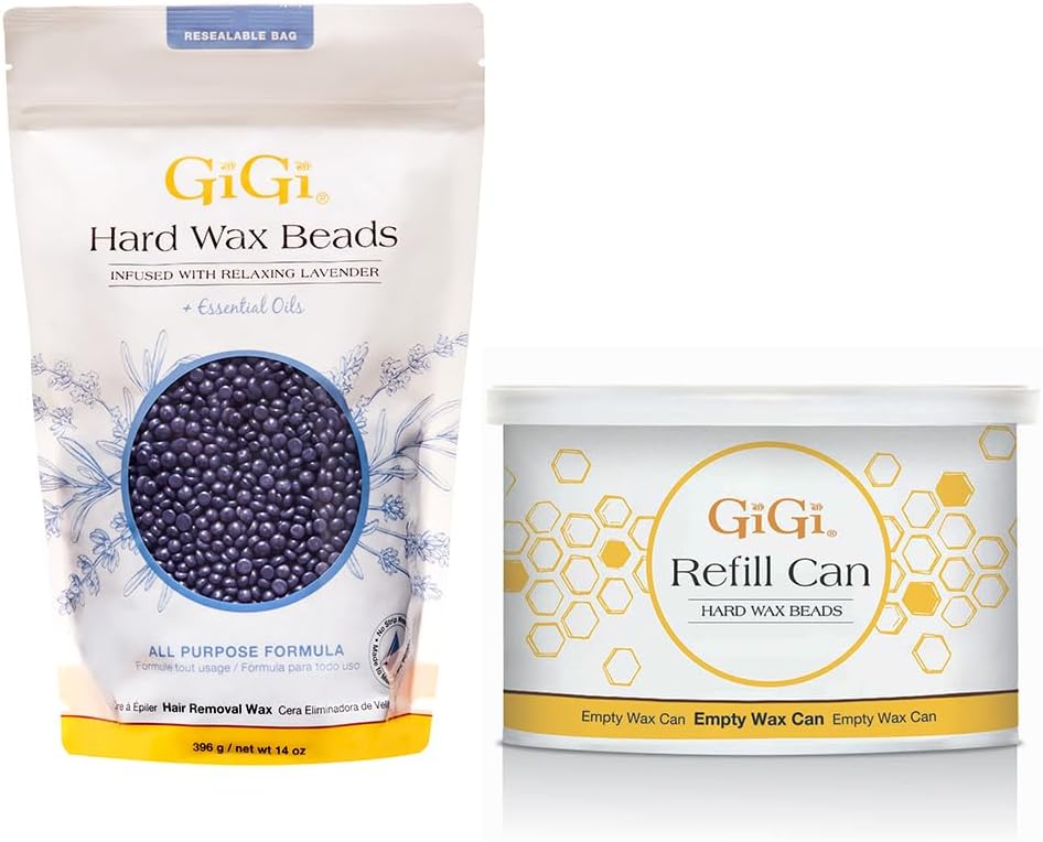 GiGi Hard Wax Beads Refill Can 14 oz and Relaxing Lavender Hard Wax for Hair Removal 14 oz