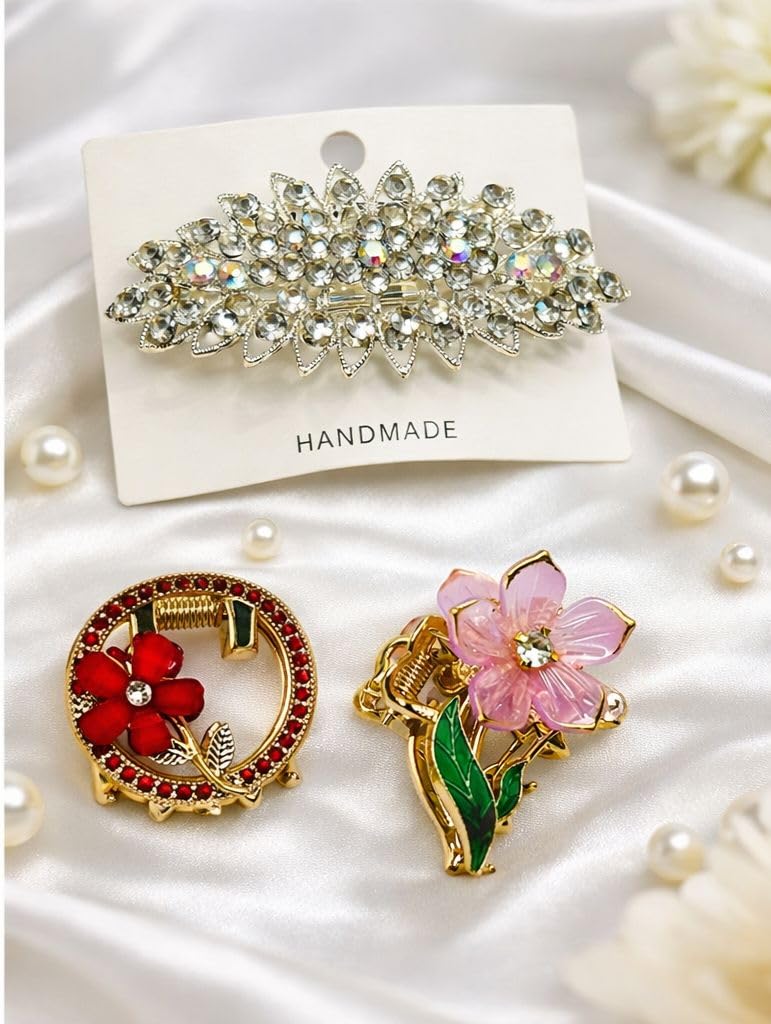 Buy J.P POLYMERS Handmade Crystal Rhinestone Hair Clip & Floral