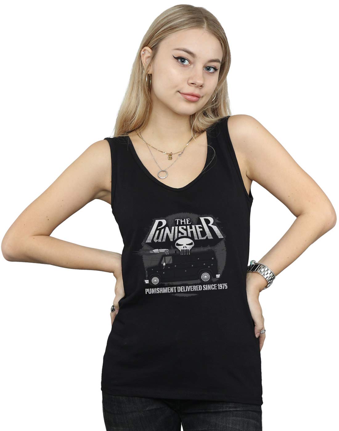 Absolute Cult Women's Black Marvel The Punisher Battle Van Vest Small