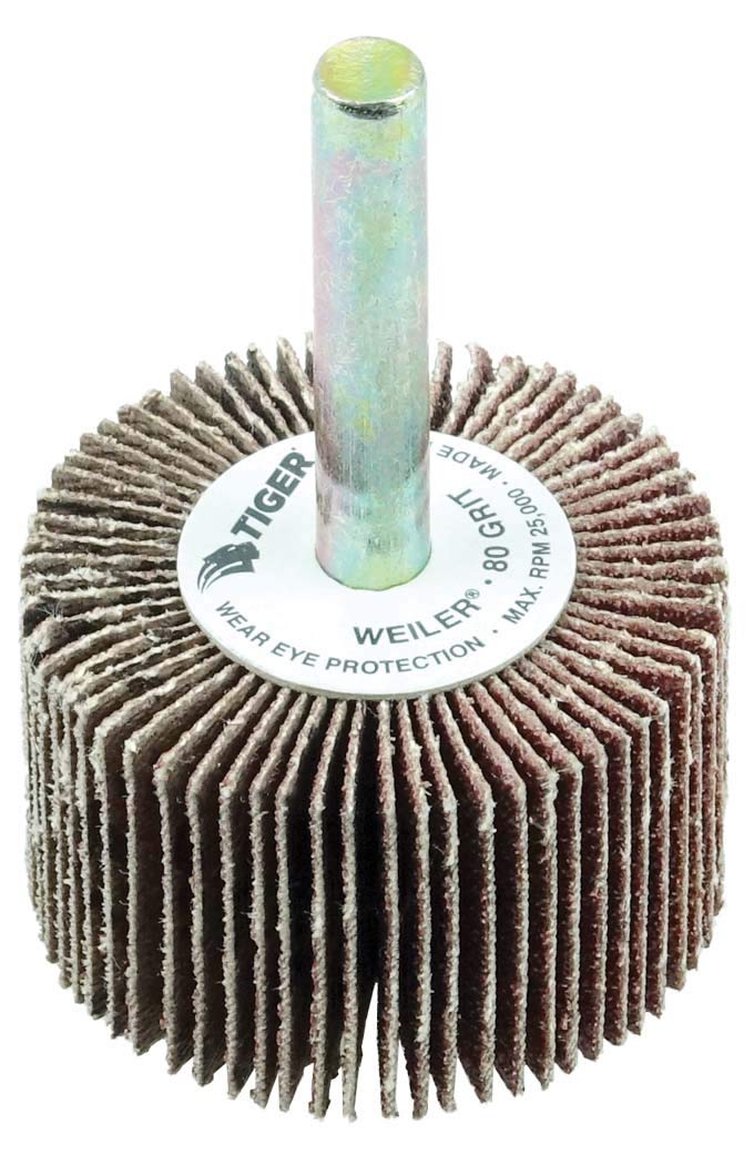 Weiler 52024 3" x 1/2" Tiger Coated Abrasive Flap Wheel, 1/4" Stem, 60AO (Pack of 10)