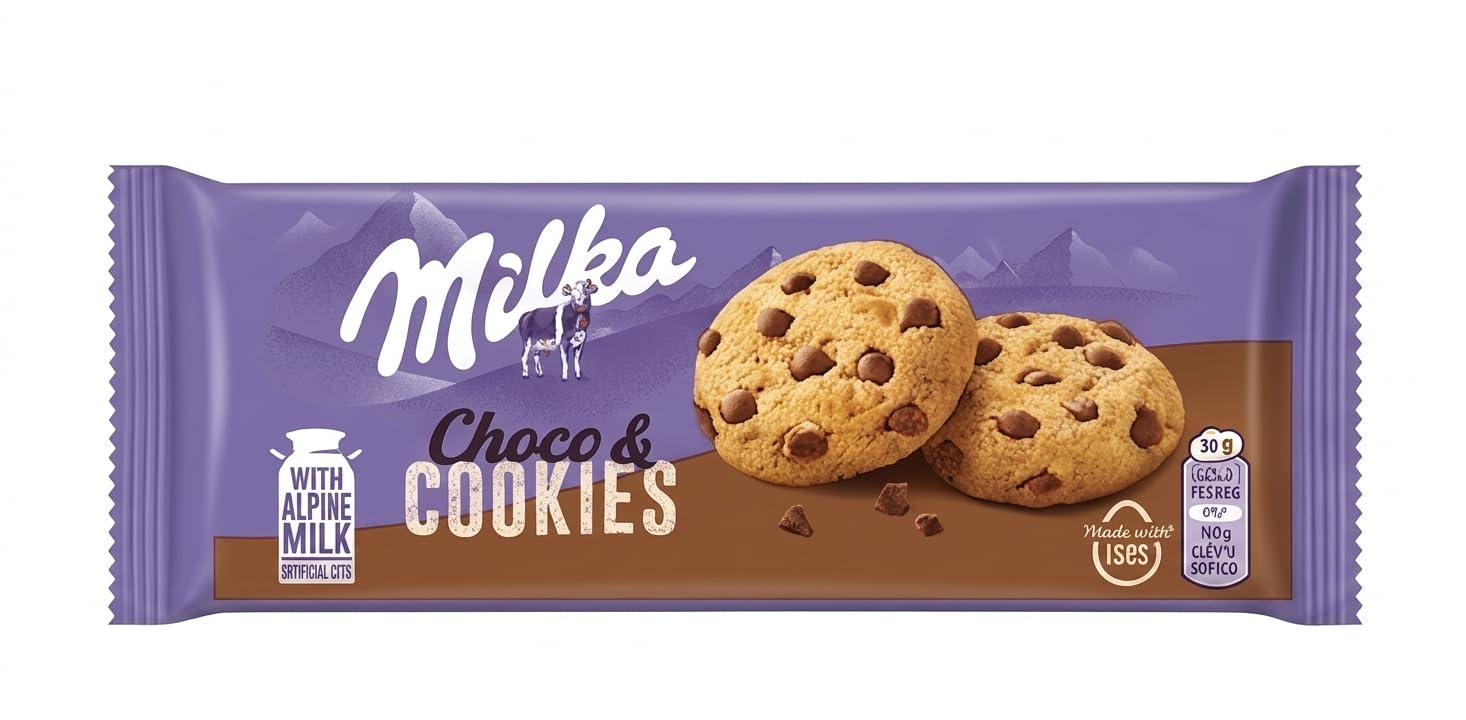 Milka Choco & Cookies – Delicious Crunchy Biscuits with Real Alpine Milk Chocolate Chips (Pack of 1), BY FEBORA FOODS, 135G-image-25