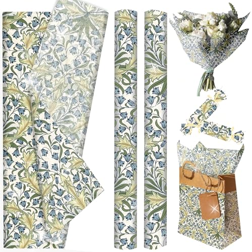 50 Blatt Vintage Blumen Seidenpapier Elegantes Botanisches Blumen Geschenkpapier Geschenkbeutel Bastelverpackung Rot Grün Verpackung für Hochzeit Geburtstag Feiertag Brautparty