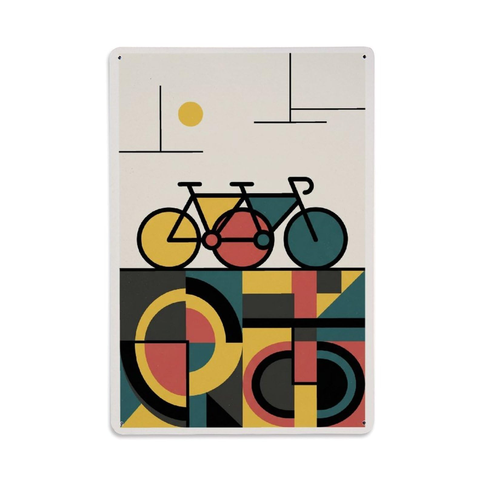 Tandem Transit Pedal Bike Abstract Modernist Cycling Metal Tin Sign Plaque Wall Decor for Cafe, Man Cave, Club Bar, Office, Home Garden Round Metal Poster 8x12Inch