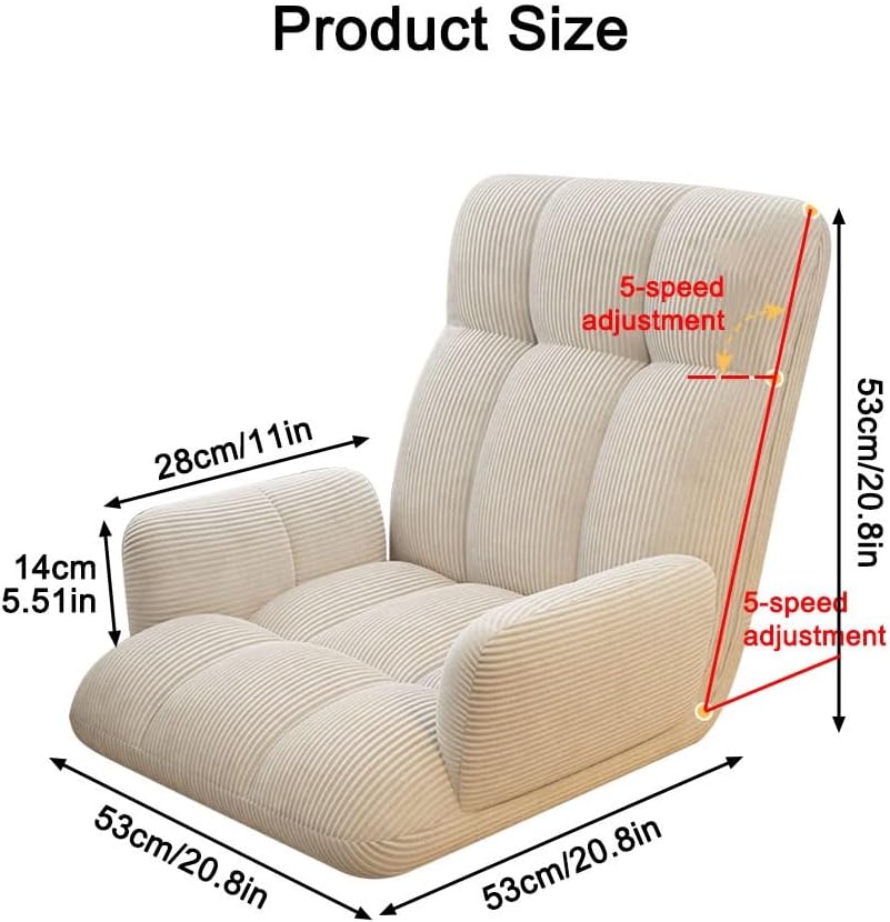 Floor Chair Recliner with 5 Positions Back Adjustable,Single Sofa Bed Chair for Adults Armchairs Living Room Floor Bay Window Lounge Chair for Reading Gaming(Green)