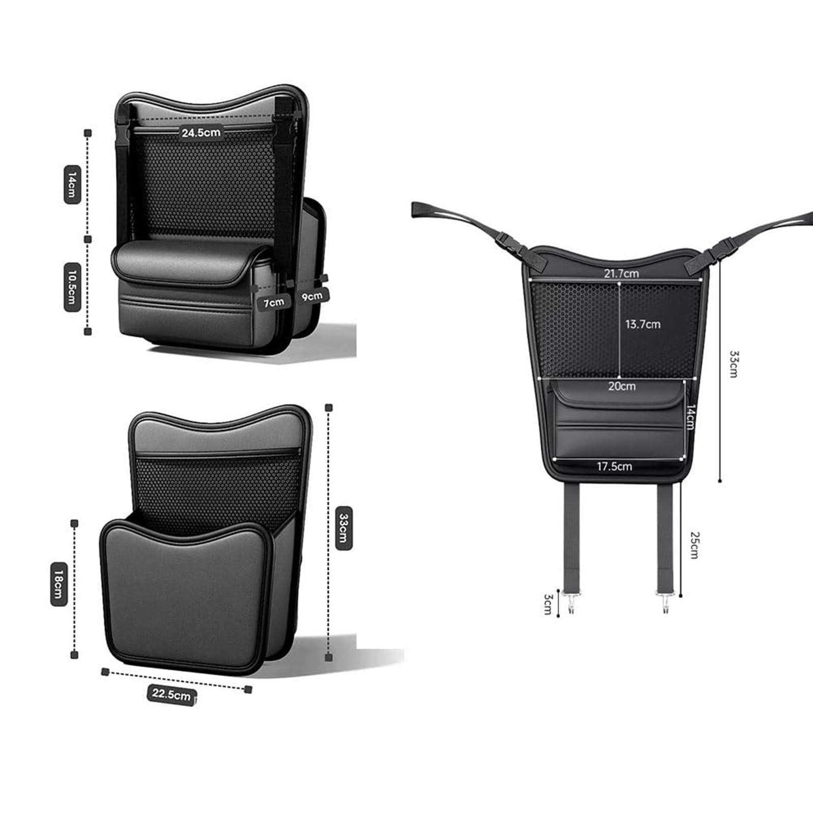 Borsa Portaoggetti per Auto per VW Tiguan (2007–2026), Design Fronte-Retro, con Porta-Fazzoletti e Tasca per Telefono,A Black